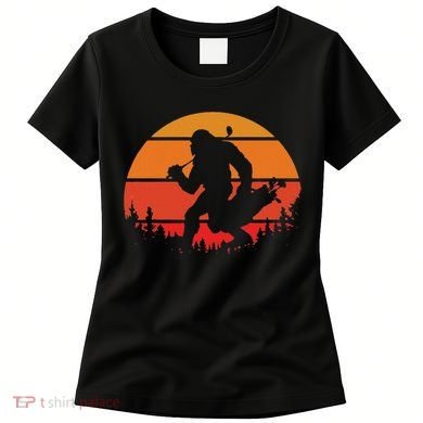 Funny Bigfoot Golf Retro Sasquatch Playing Golf Women's T-Shirt