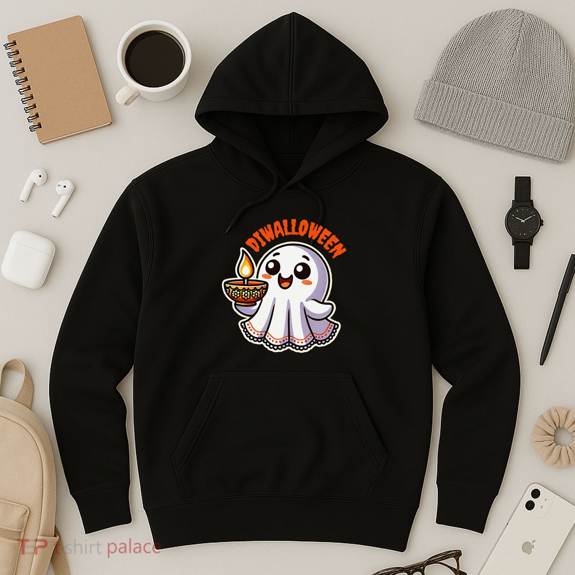 Fun Boo Ghost Lantern Diwali Deepavali Halloween Diwalloween Hoodie