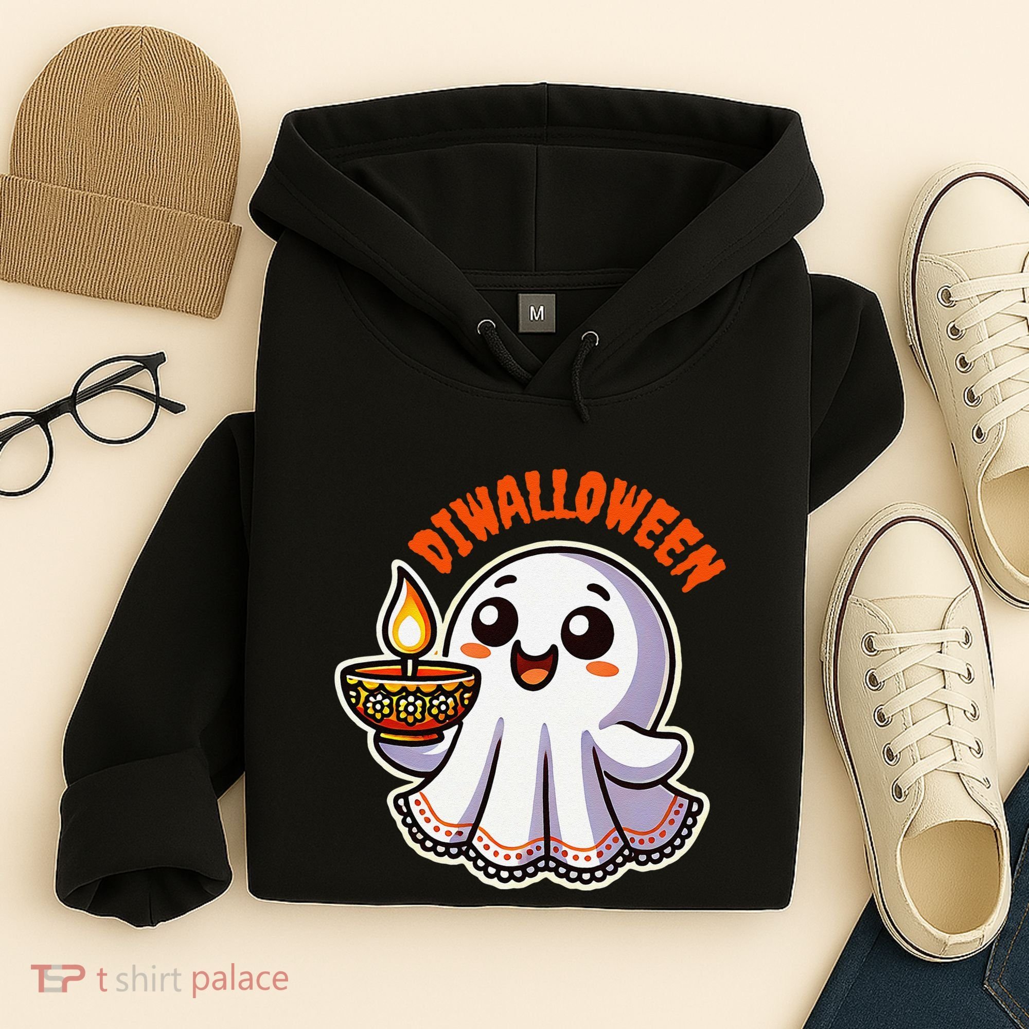 Fun Boo Ghost Lantern Diwali Deepavali Halloween Diwalloween Hoodie