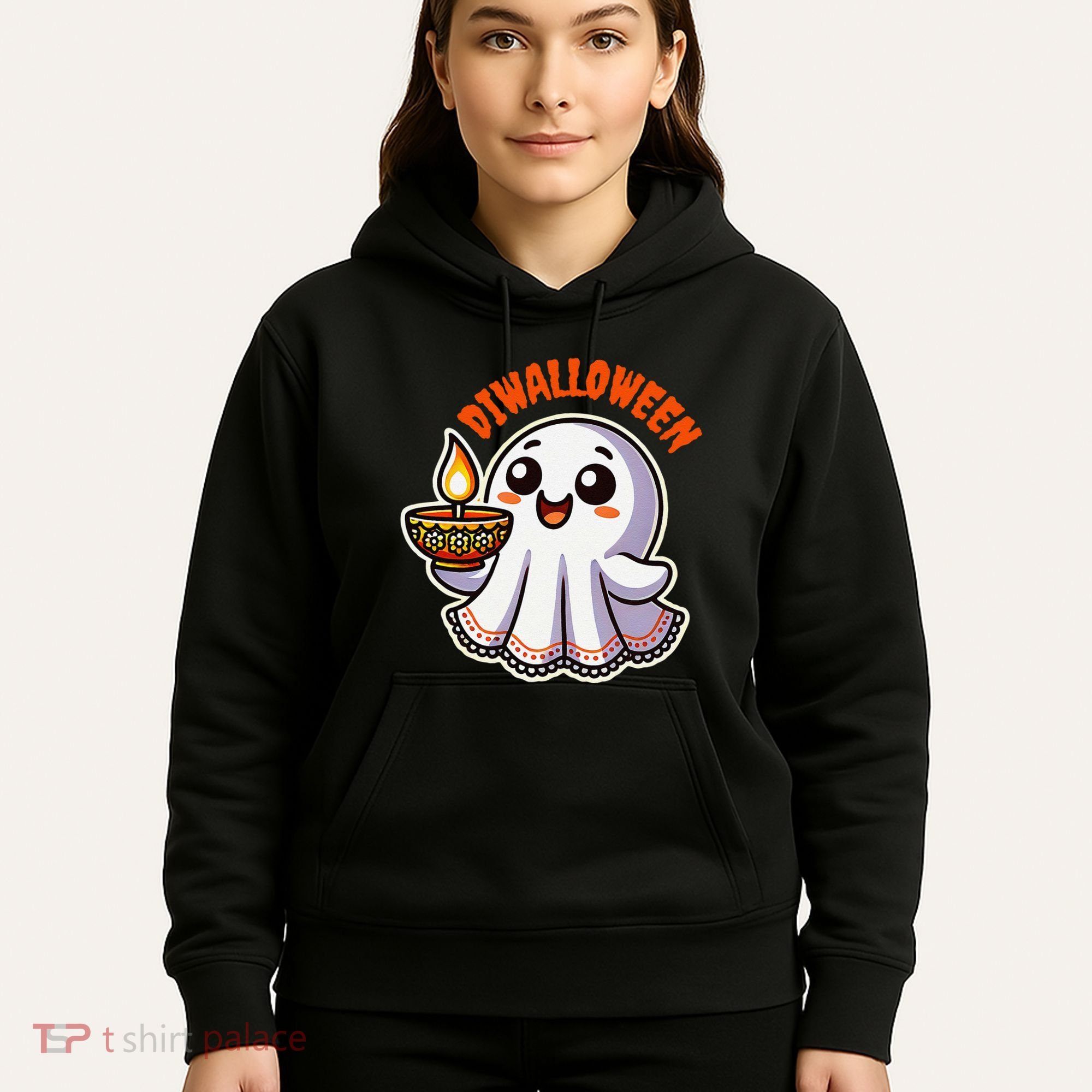 Fun Boo Ghost Lantern Diwali Deepavali Halloween Diwalloween Hoodie