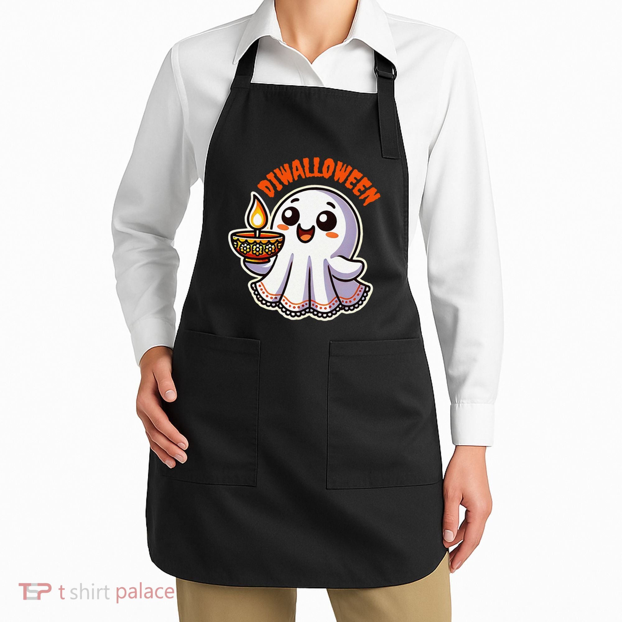 Fun Boo Ghost Lantern Diwali Deepavali Halloween Diwalloween Apron
