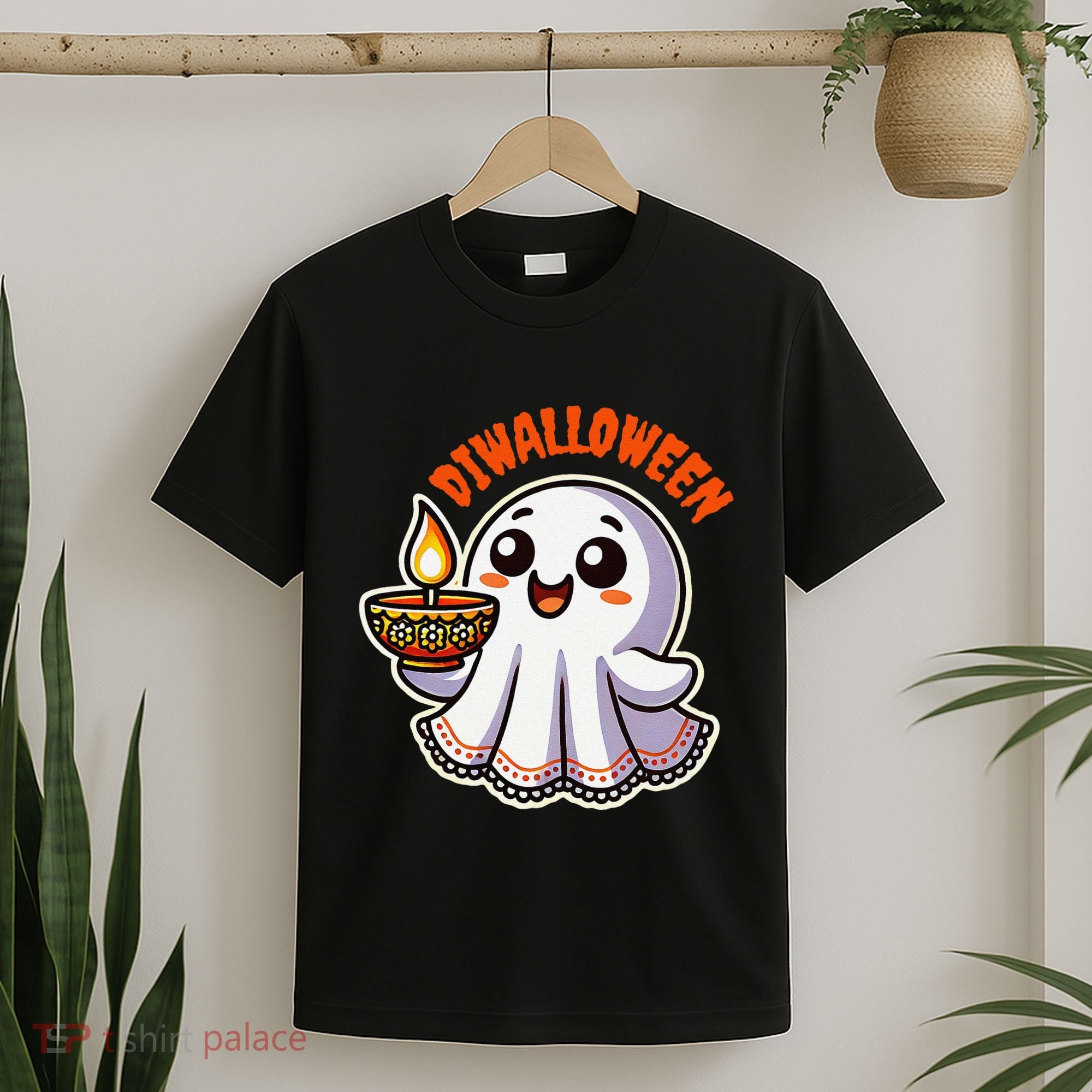 Fun Boo Ghost Lantern Diwali Deepavali Halloween Diwalloween T-Shirt