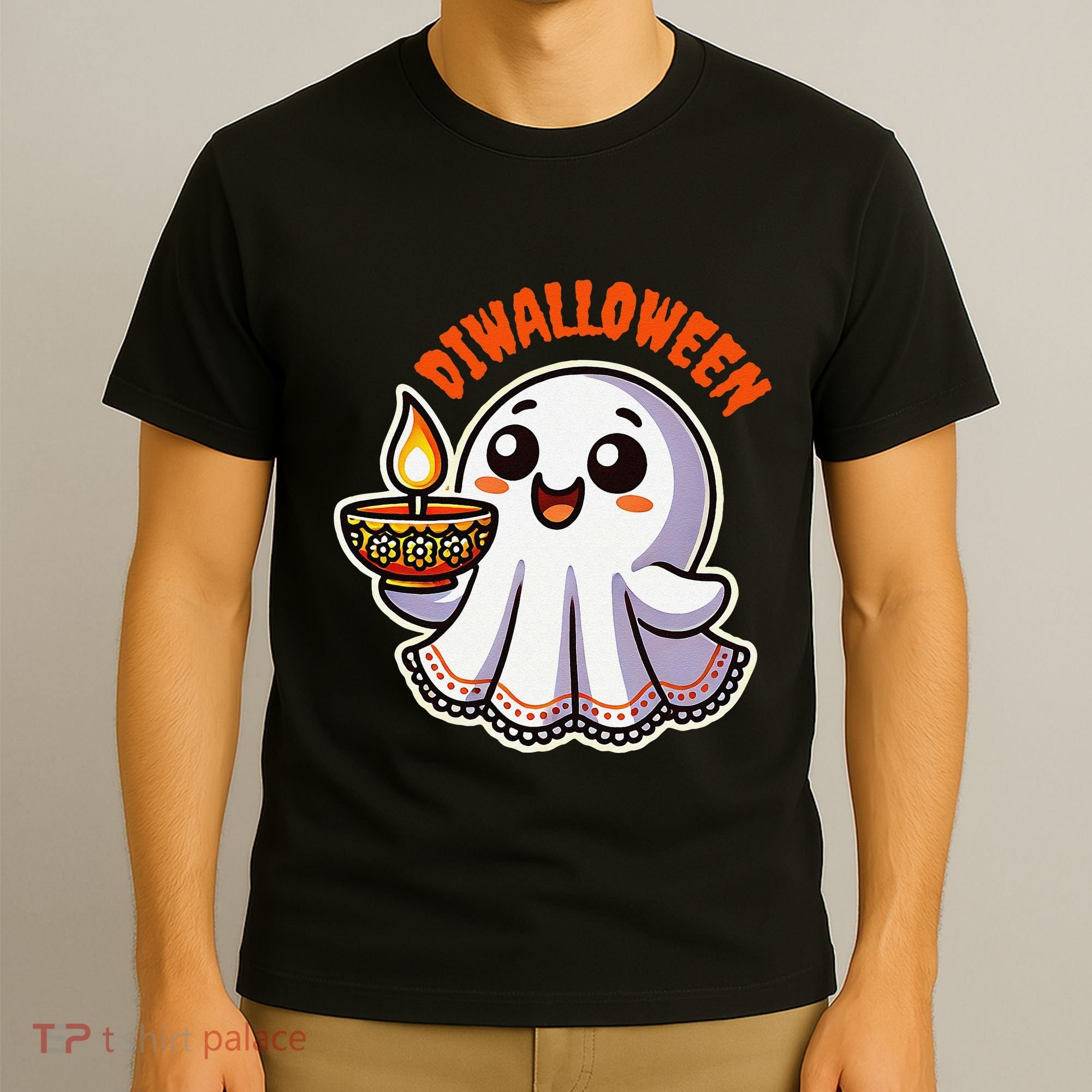 Fun Boo Ghost Lantern Diwali Deepavali Halloween Diwalloween T-Shirt