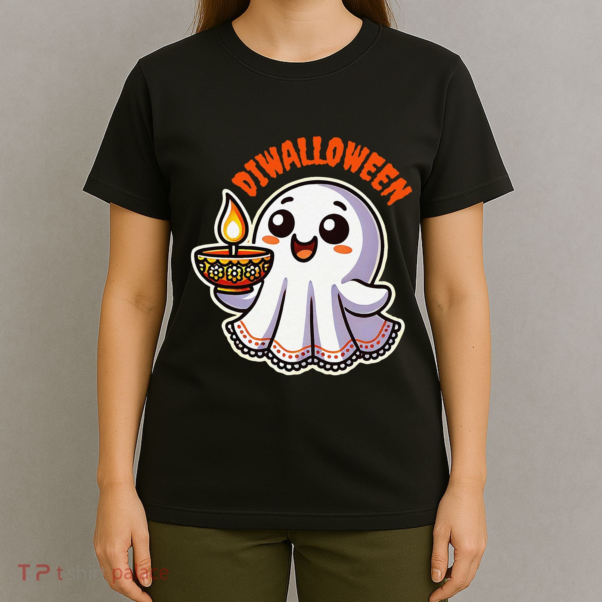 Fun Boo Ghost Lantern Diwali Deepavali Halloween Diwalloween T-Shirt