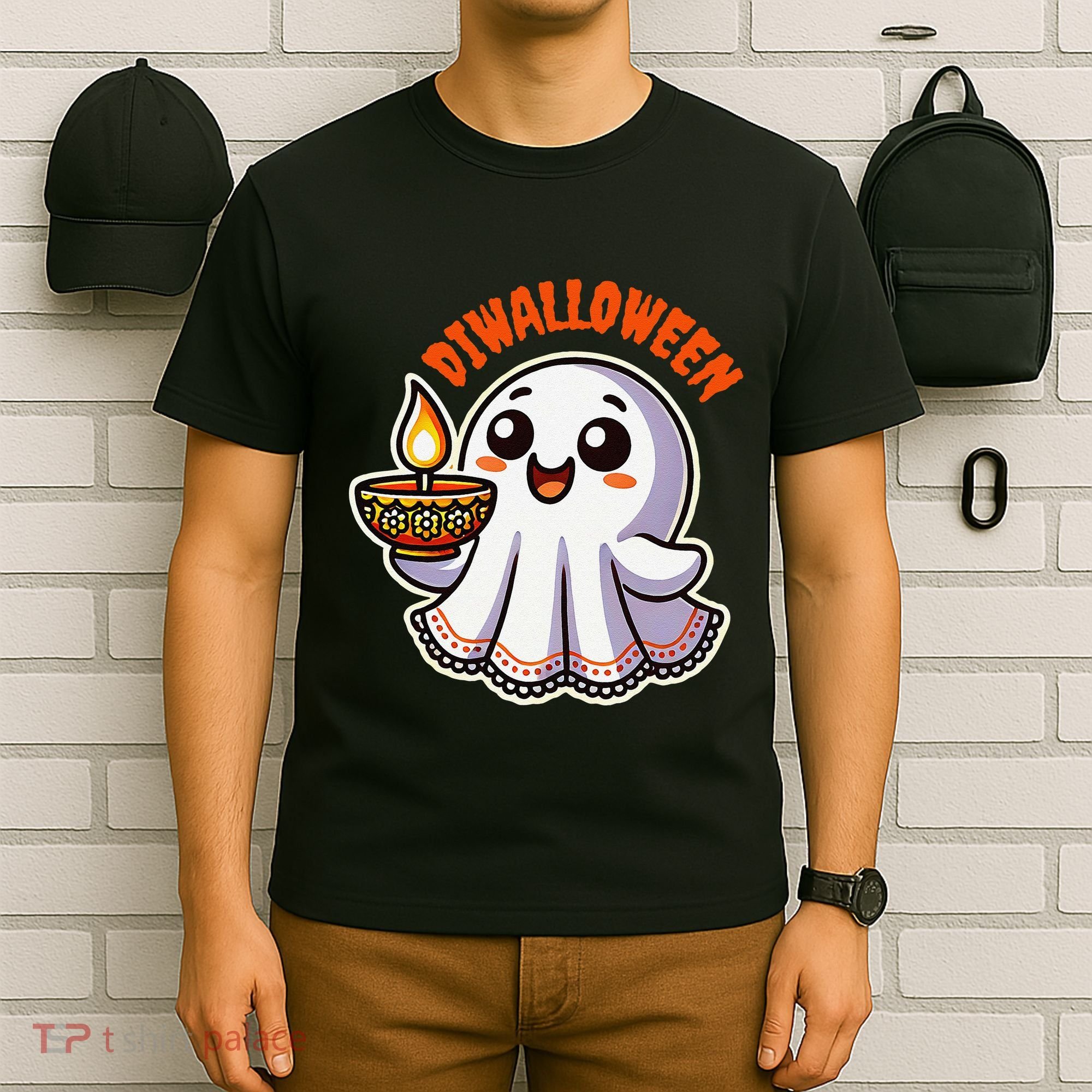 Fun Boo Ghost Lantern Diwali Deepavali Halloween Diwalloween T-Shirt