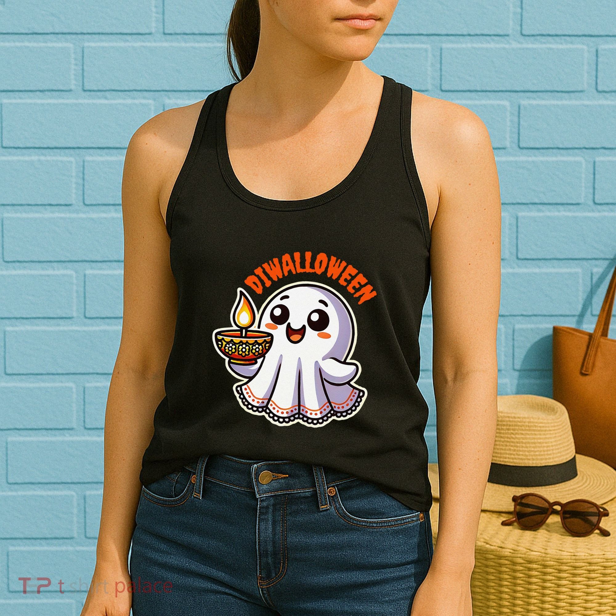 Fun Boo Ghost Lantern Diwali Deepavali Halloween Diwalloween Women's Tank Top