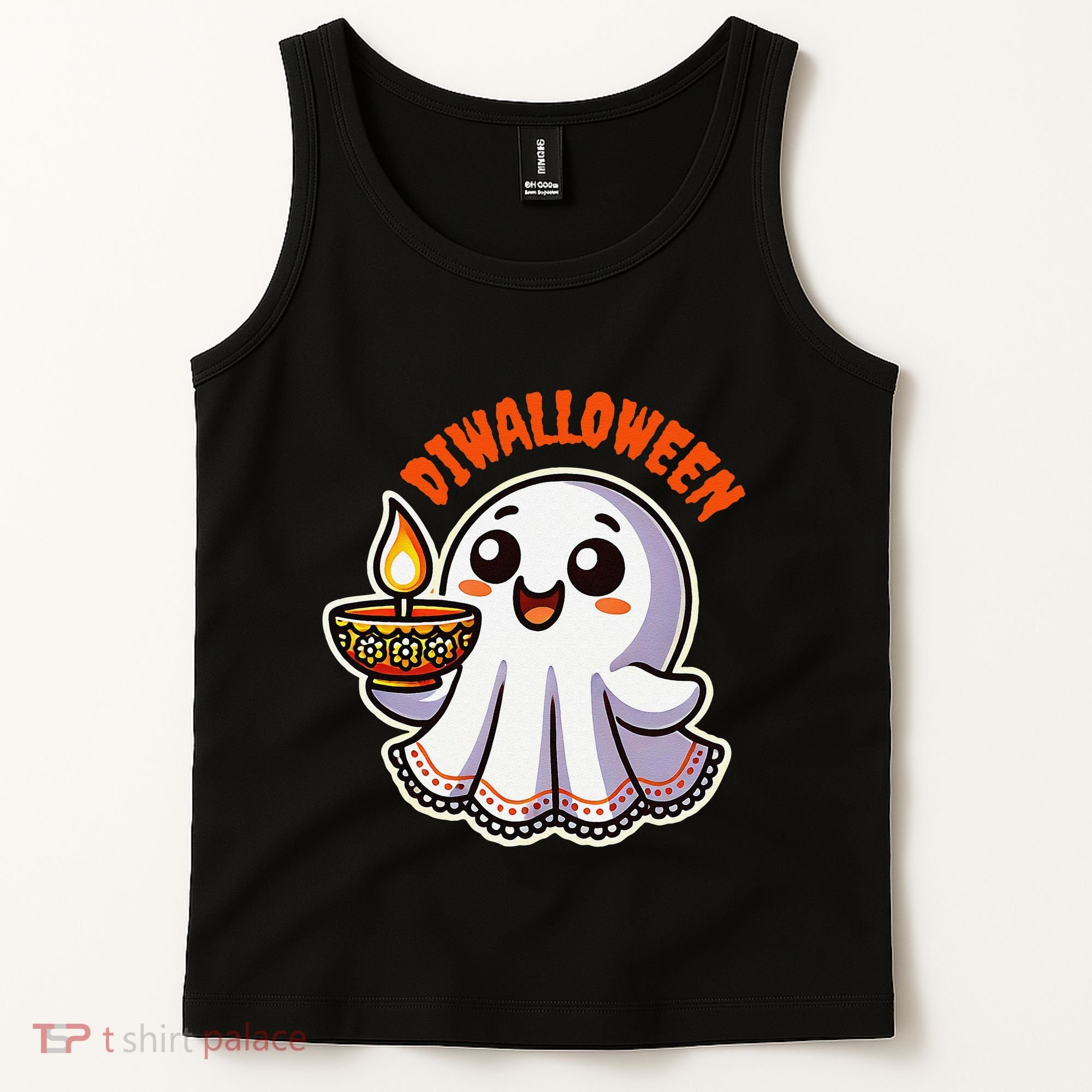 Fun Boo Ghost Lantern Diwali Deepavali Halloween Diwalloween Tank Top