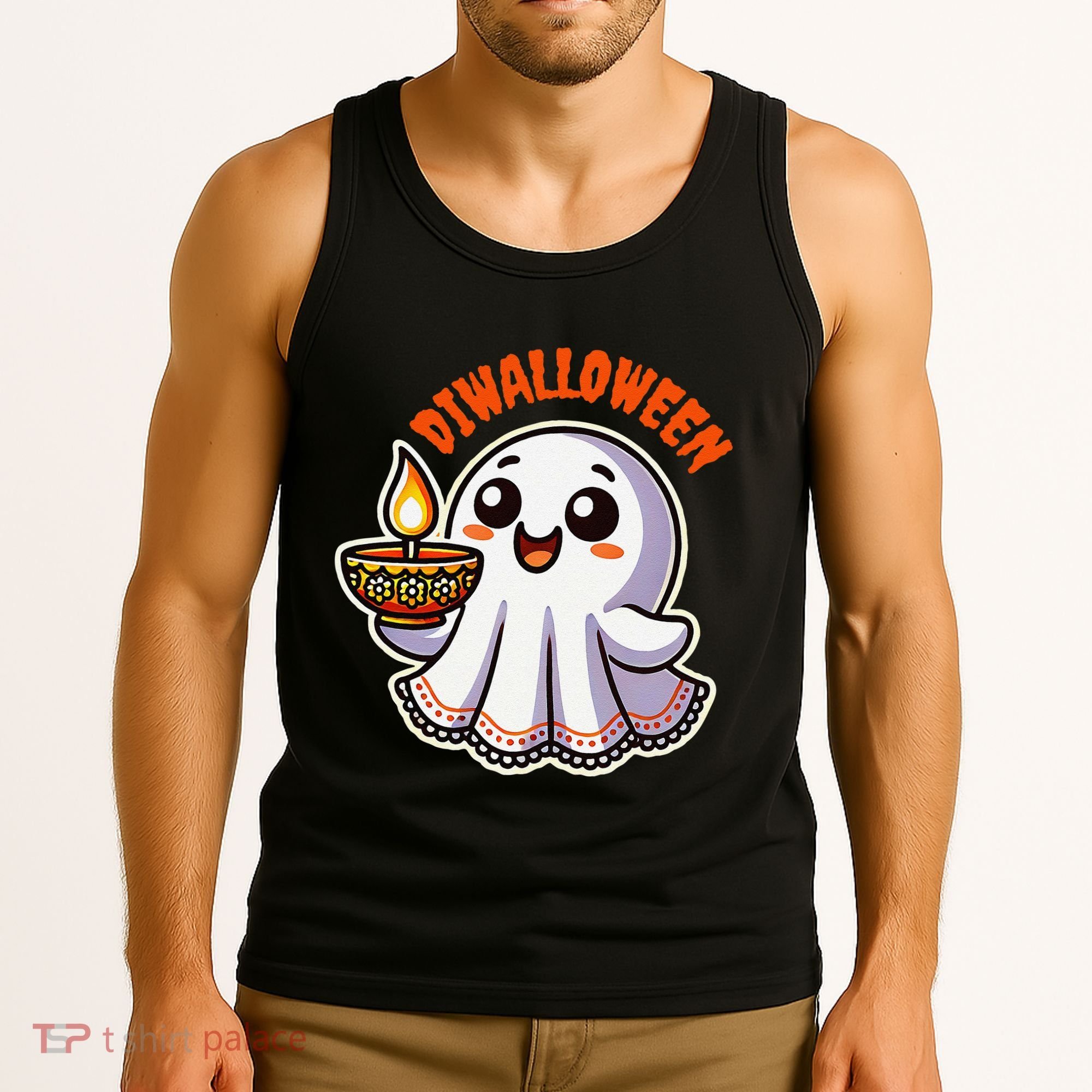 Fun Boo Ghost Lantern Diwali Deepavali Halloween Diwalloween Tank Top
