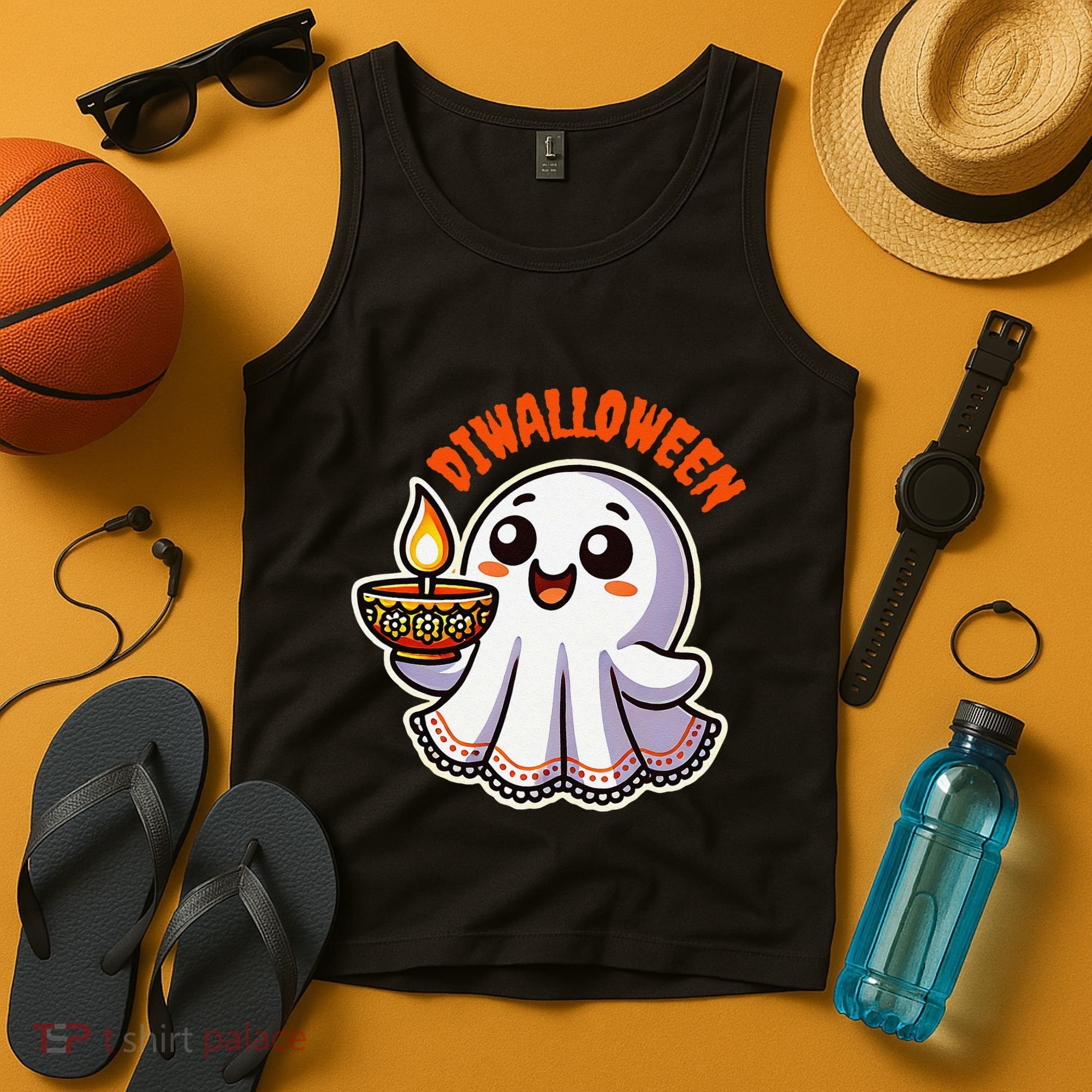 Fun Boo Ghost Lantern Diwali Deepavali Halloween Diwalloween Tank Top