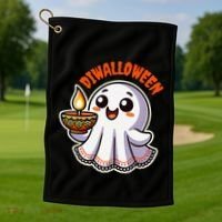 Fun Boo Ghost Lantern Diwali Deepavali Halloween Diwalloween Golf Towel thumb 1