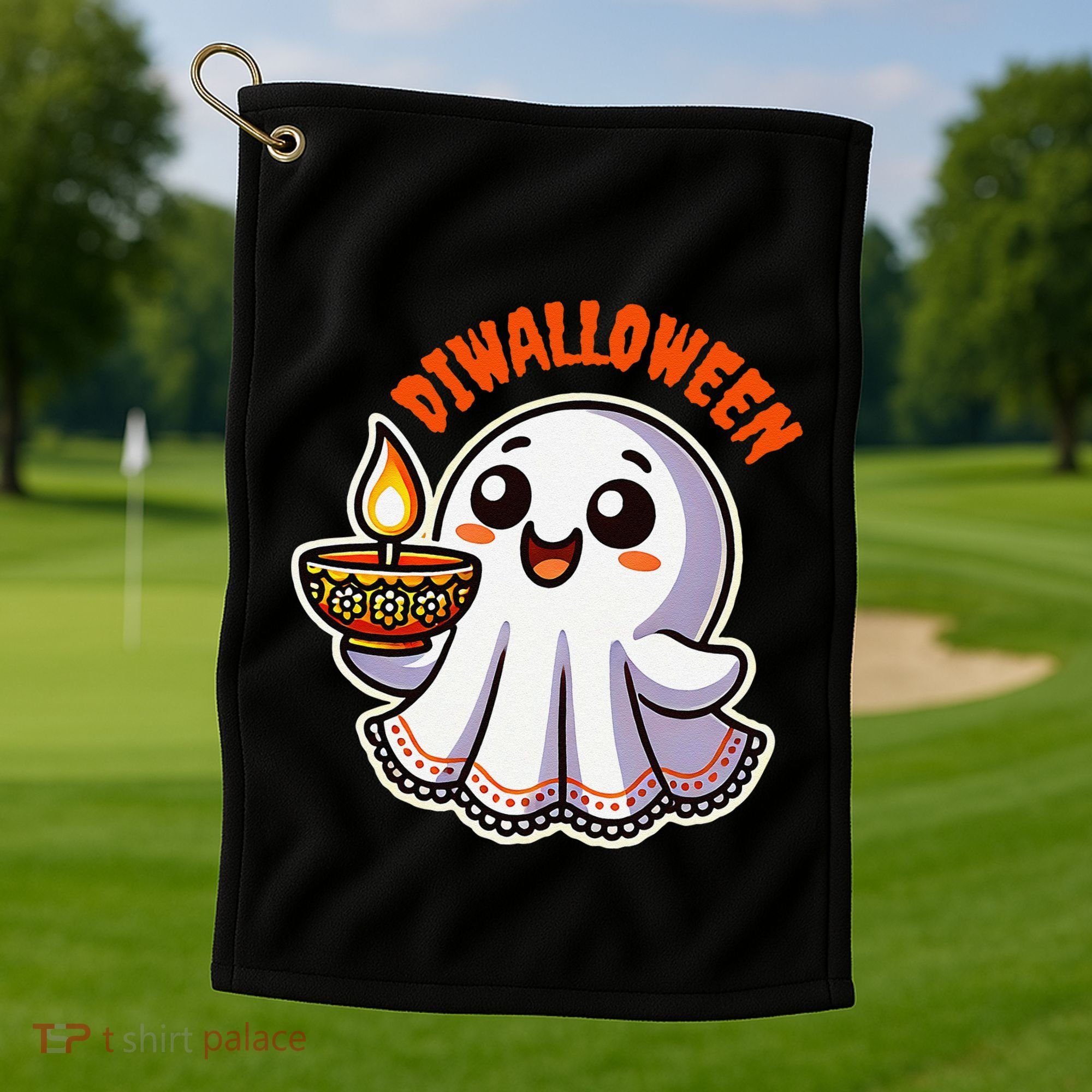 Fun Boo Ghost Lantern Diwali Deepavali Halloween Diwalloween Golf Towel