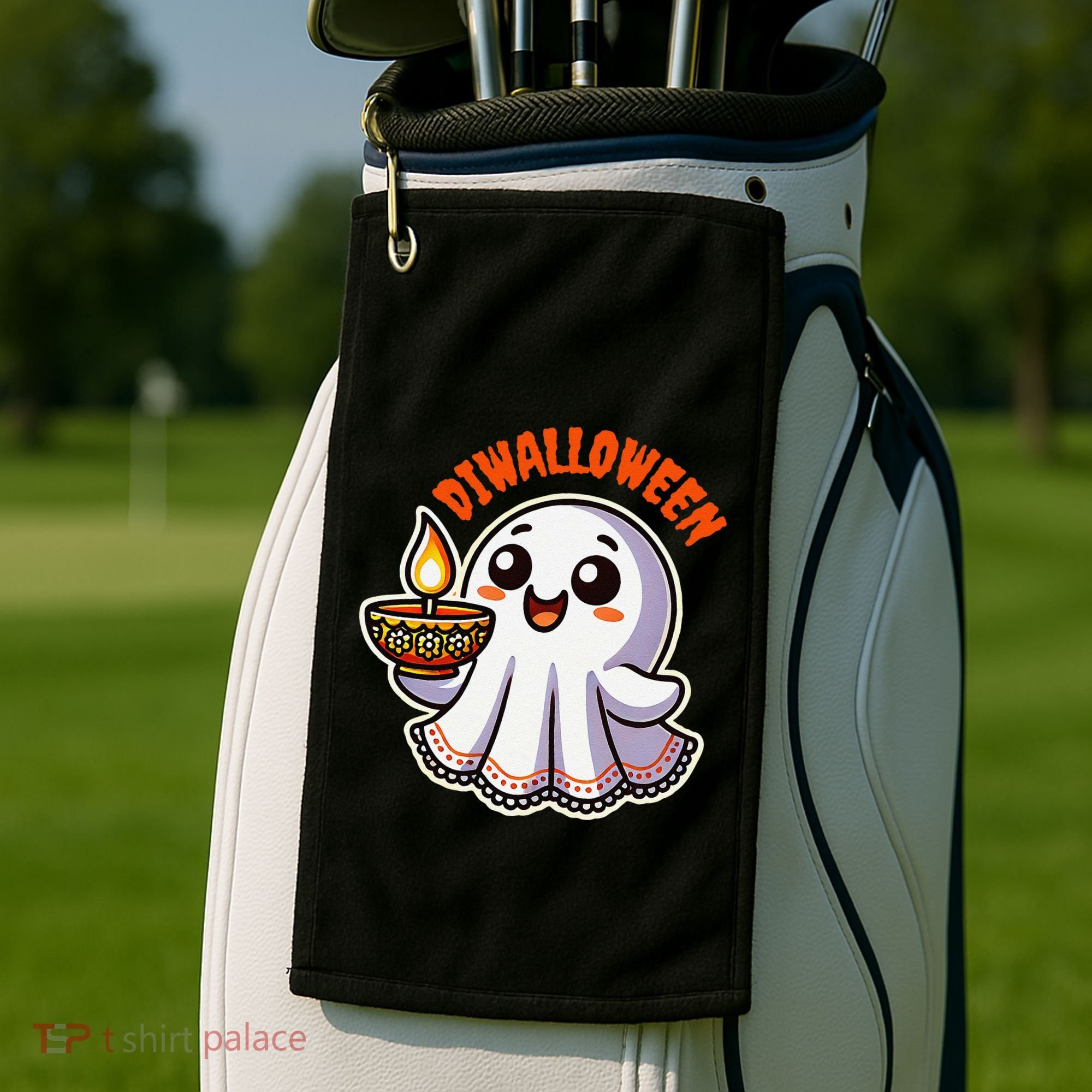Fun Boo Ghost Lantern Diwali Deepavali Halloween Diwalloween Golf Towel