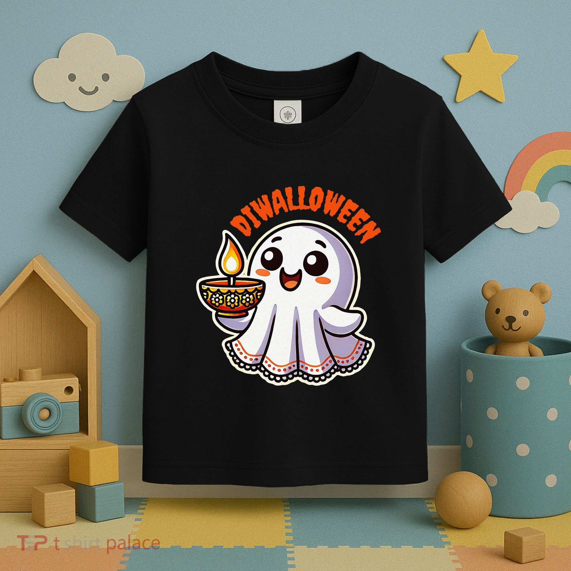 Fun Boo Ghost Lantern Diwali Deepavali Halloween Diwalloween Toddler T-Shirt