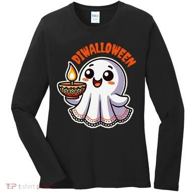 Fun Boo Ghost Lantern Diwali Deepavali Halloween Diwalloween Women's Long Sleeve Shirt