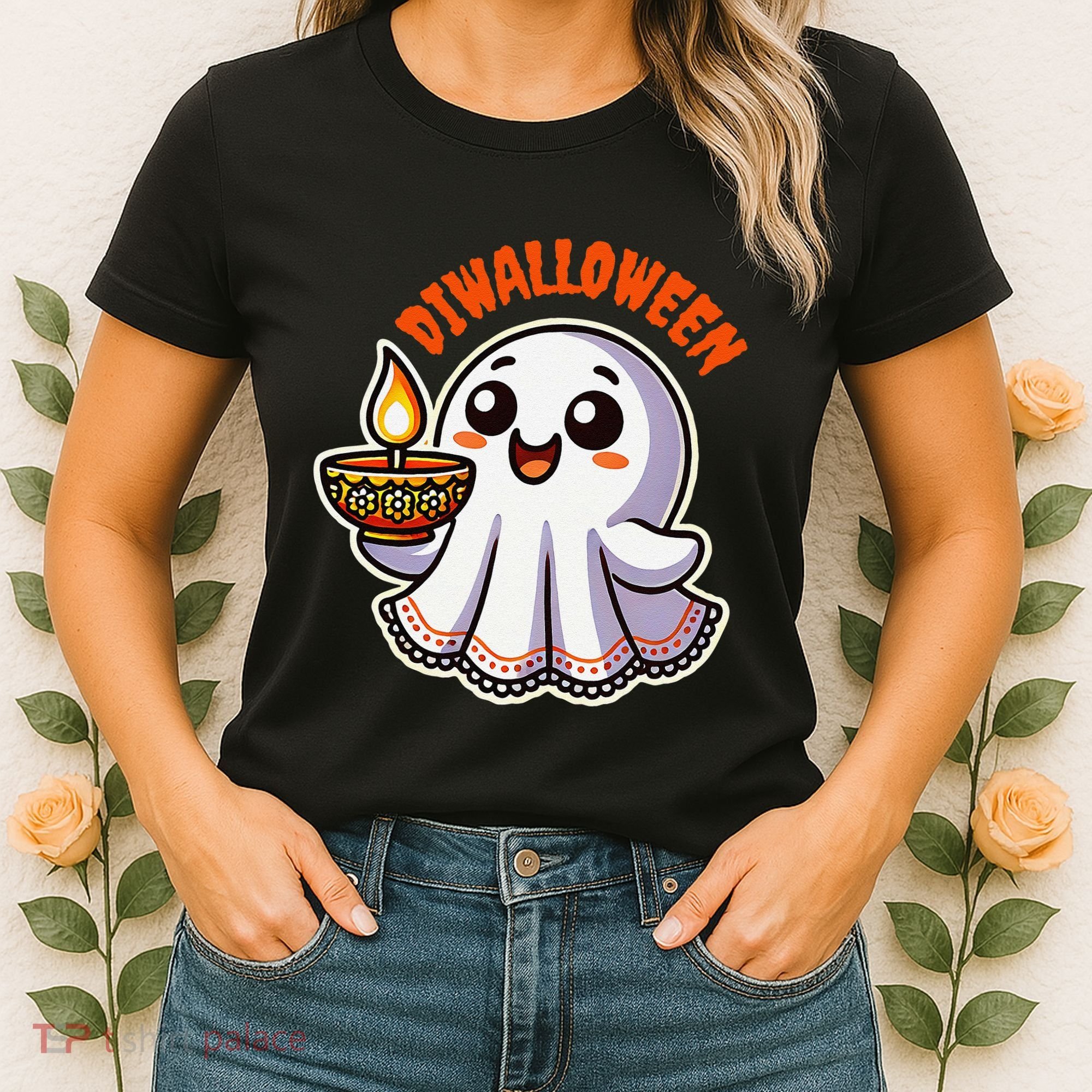 Fun Boo Ghost Lantern Diwali Deepavali Halloween Diwalloween Women's T-Shirt