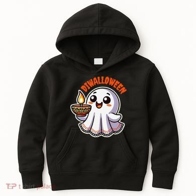 Fun Boo Ghost Lantern Diwali Deepavali Halloween Diwalloween Kids Hoodie
