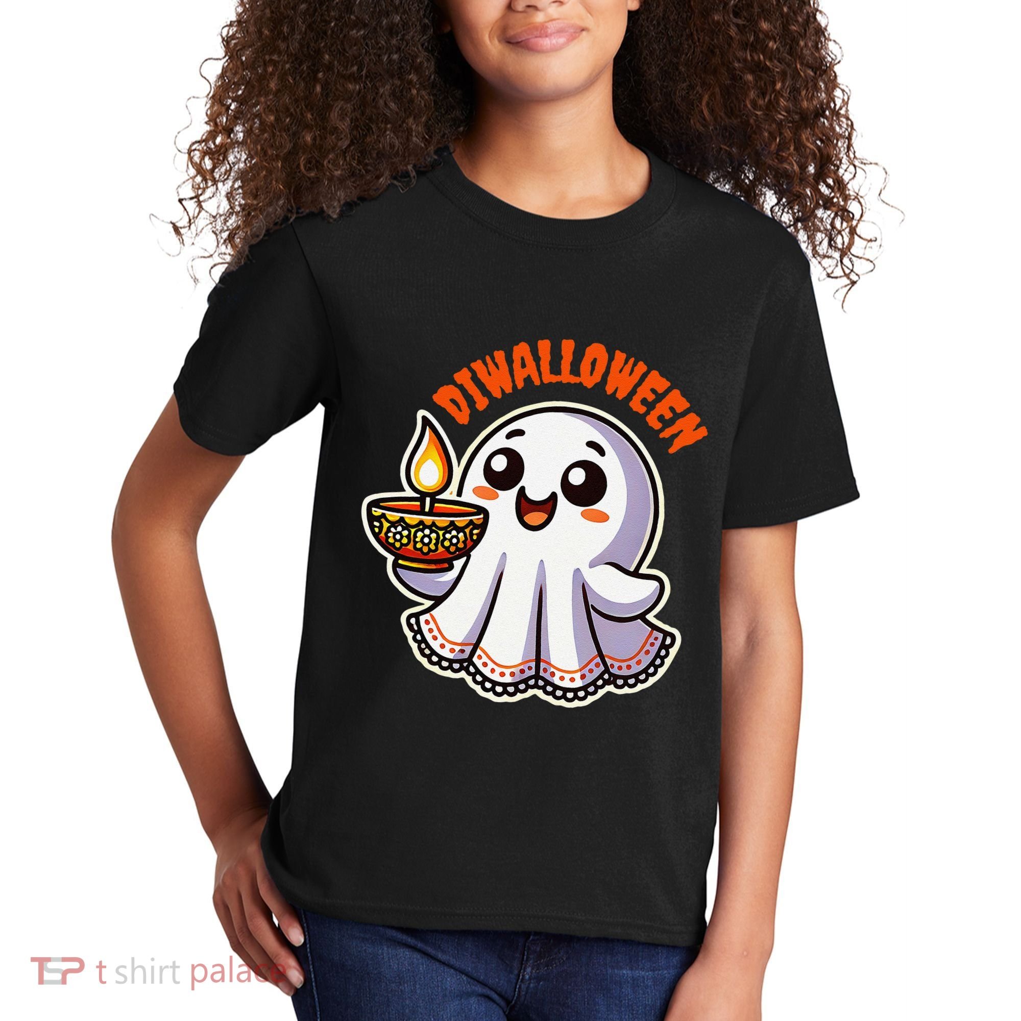 Fun Boo Ghost Lantern Diwali Deepavali Halloween Diwalloween Kids T-Shirt