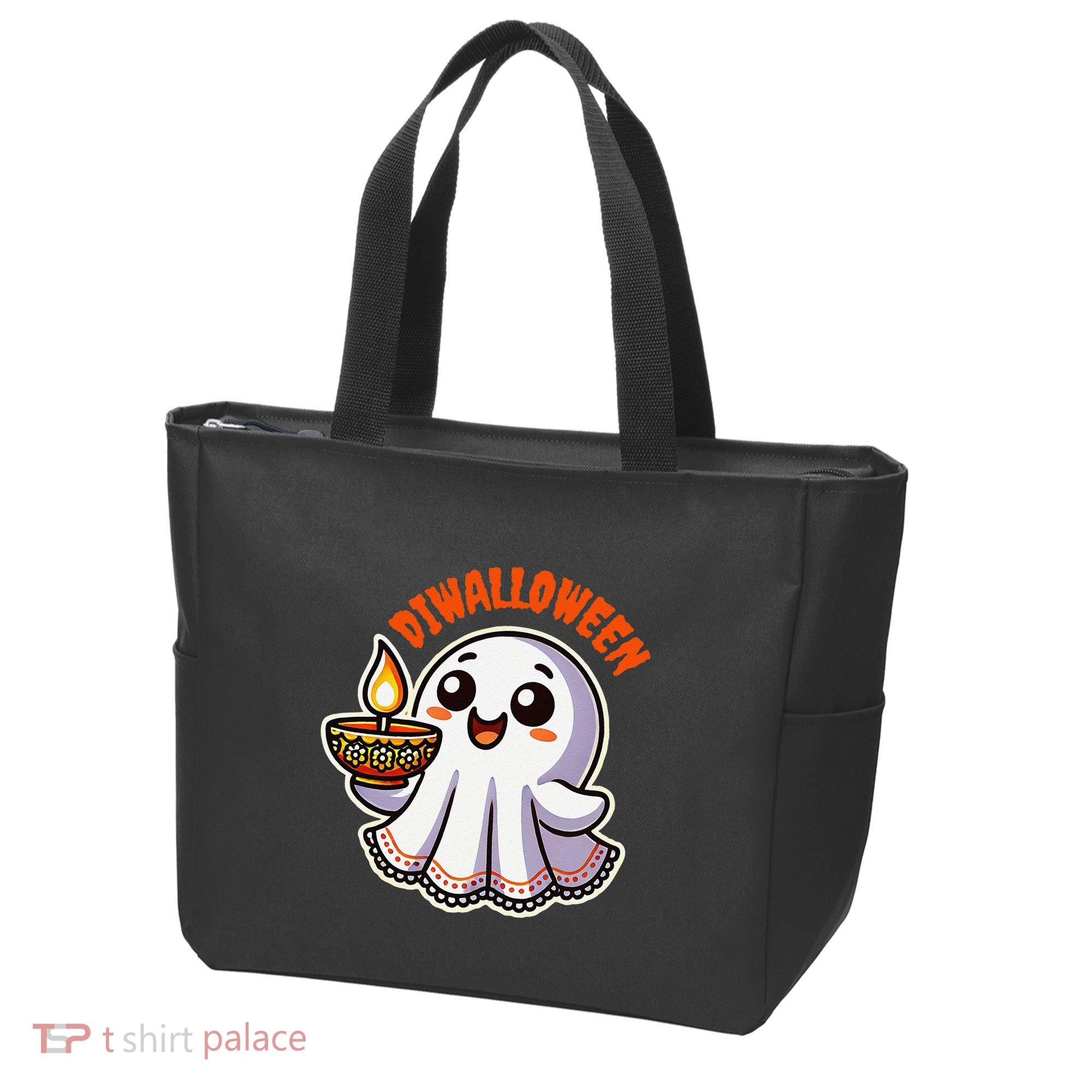 Fun Boo Ghost Lantern Diwali Deepavali Halloween Diwalloween Tote Bag