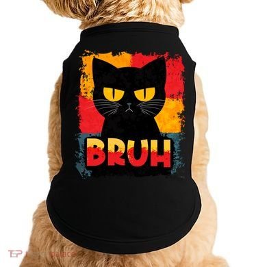 Funny Bruh Grumpy Black Cat Doggie Tank