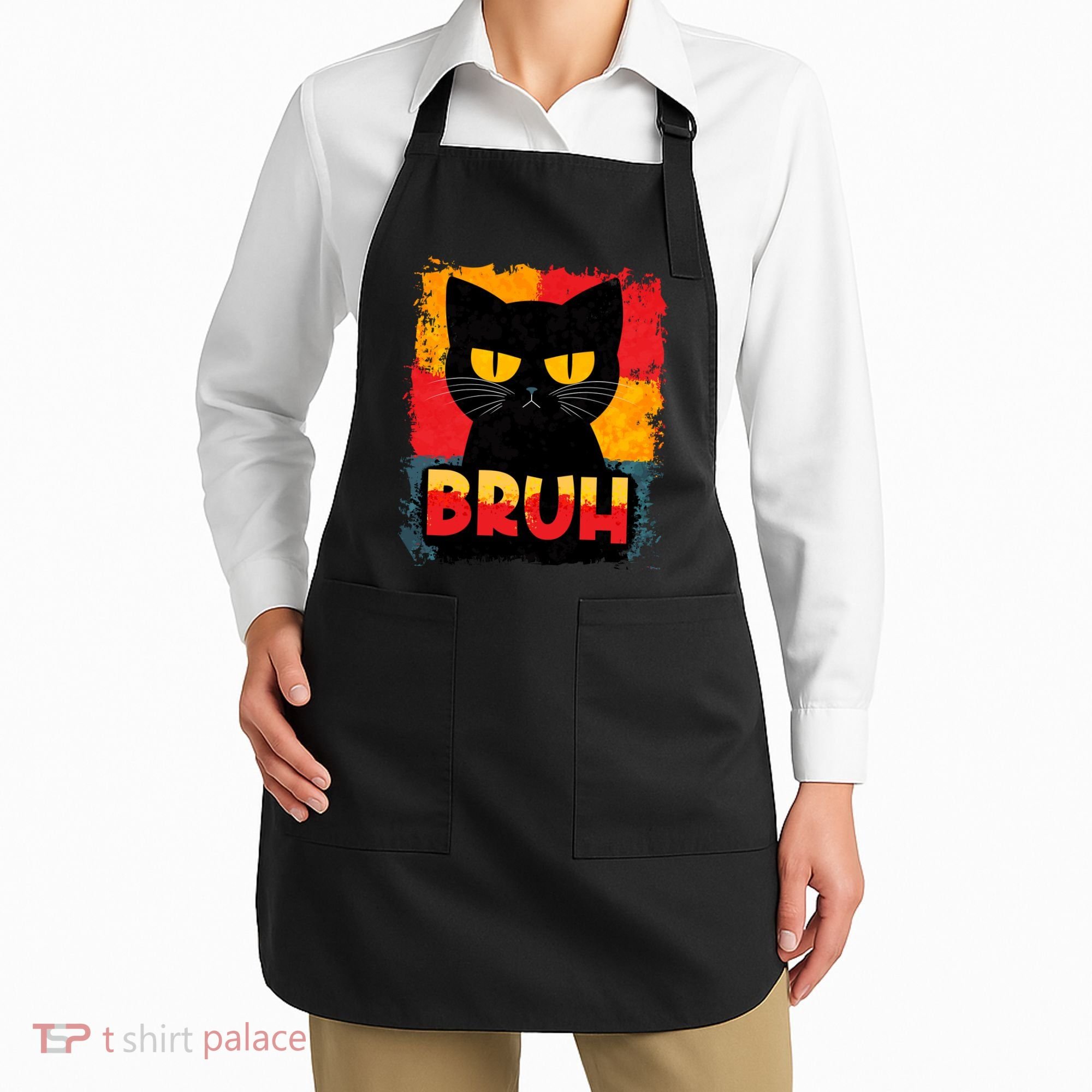 Funny Bruh Grumpy Black Cat Apron