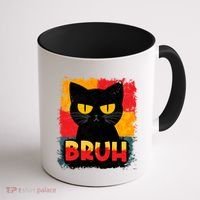 Funny Bruh Grumpy Black Cat Coffee Mug thumb 1