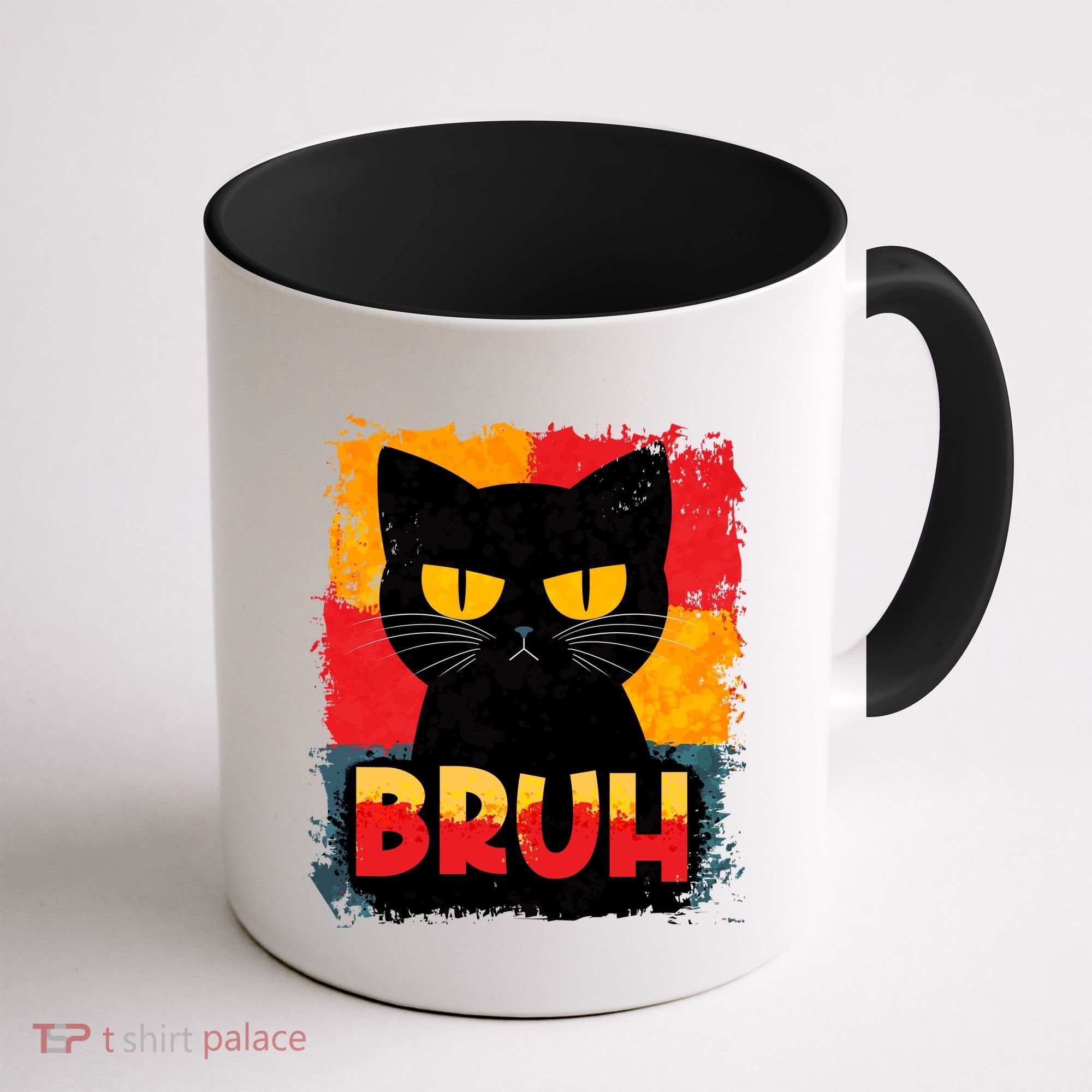 Funny Bruh Grumpy Black Cat Coffee Mug