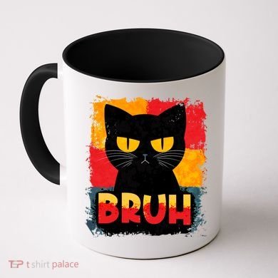 Funny Bruh Grumpy Black Cat Coffee Mug