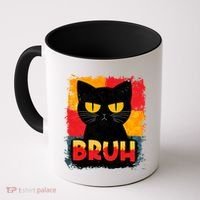 Funny Bruh Grumpy Black Cat Coffee Mug thumb 0