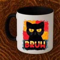 Funny Bruh Grumpy Black Cat Coffee Mug thumb 2