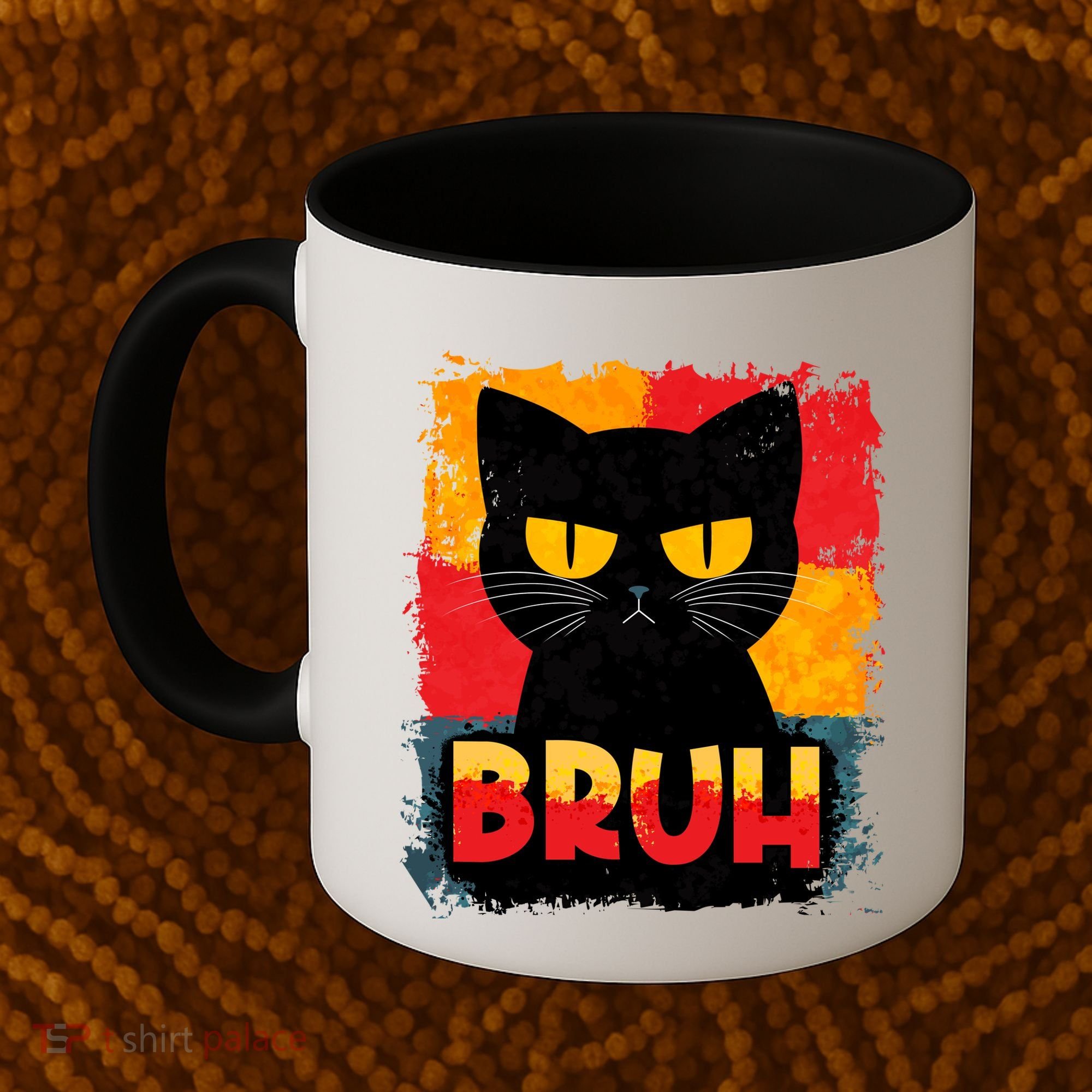 Funny Bruh Grumpy Black Cat Coffee Mug