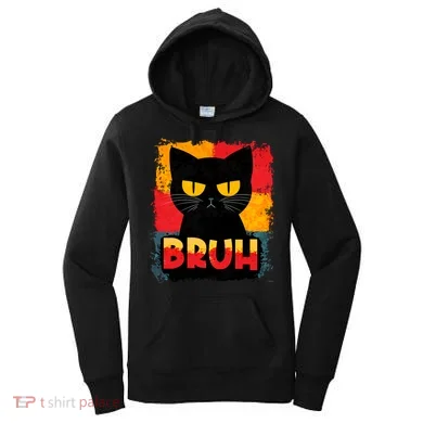 Funny Bruh Grumpy Black Cat Women's Hoodie