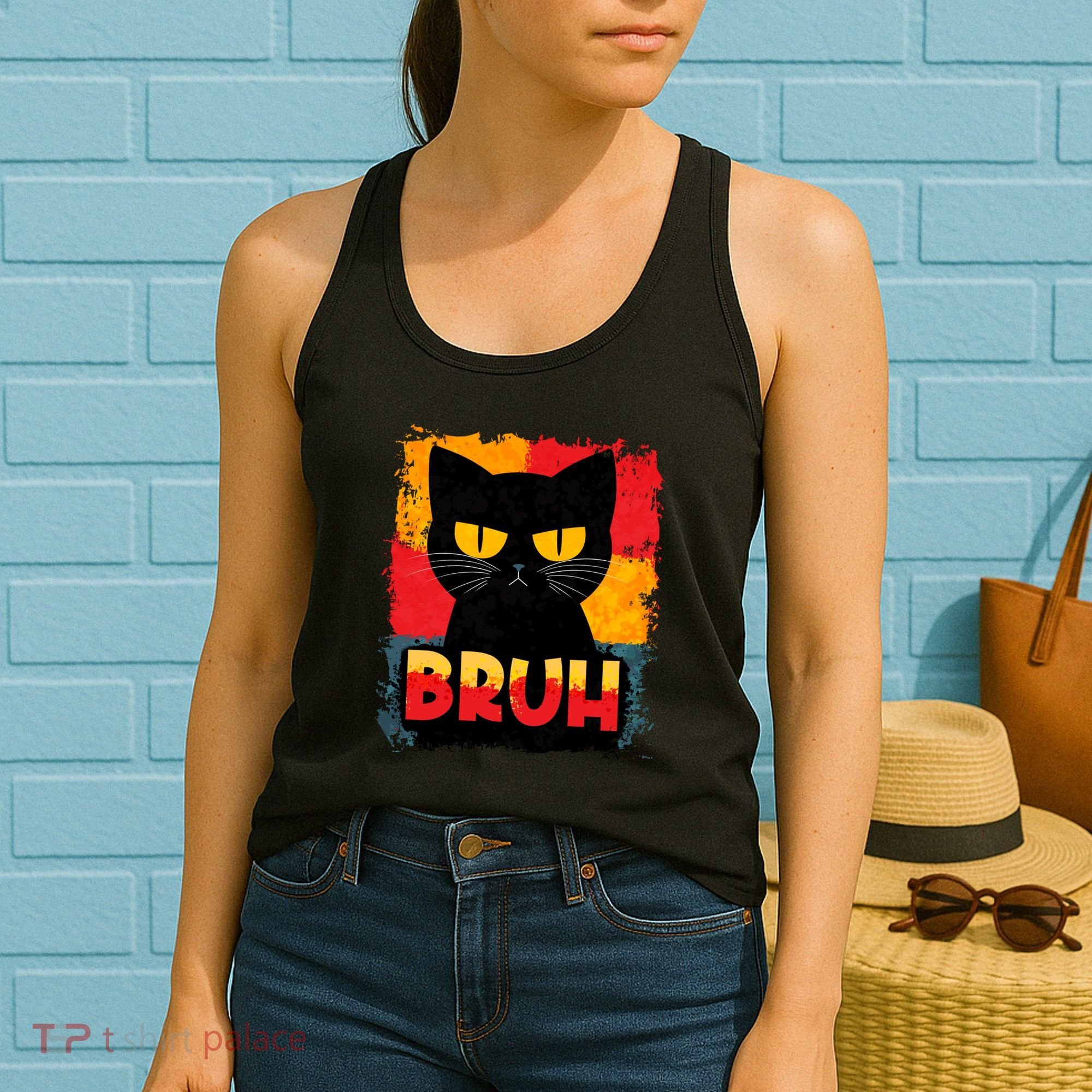 Funny Bruh Grumpy Black Cat Women's Tank Top