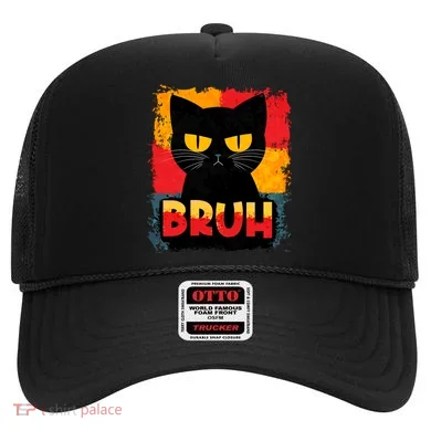 Funny Bruh Grumpy Black Cat Hat