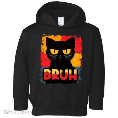 Funny Bruh Grumpy Black Cat Toddler Hoodie
