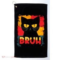 Funny Bruh Grumpy Black Cat Golf Towel thumb 0