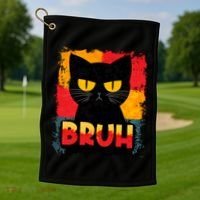 Funny Bruh Grumpy Black Cat Golf Towel thumb 1