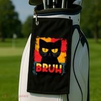 Funny Bruh Grumpy Black Cat Golf Towel thumb 2