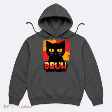 Funny Bruh Grumpy Black Cat Hoodie