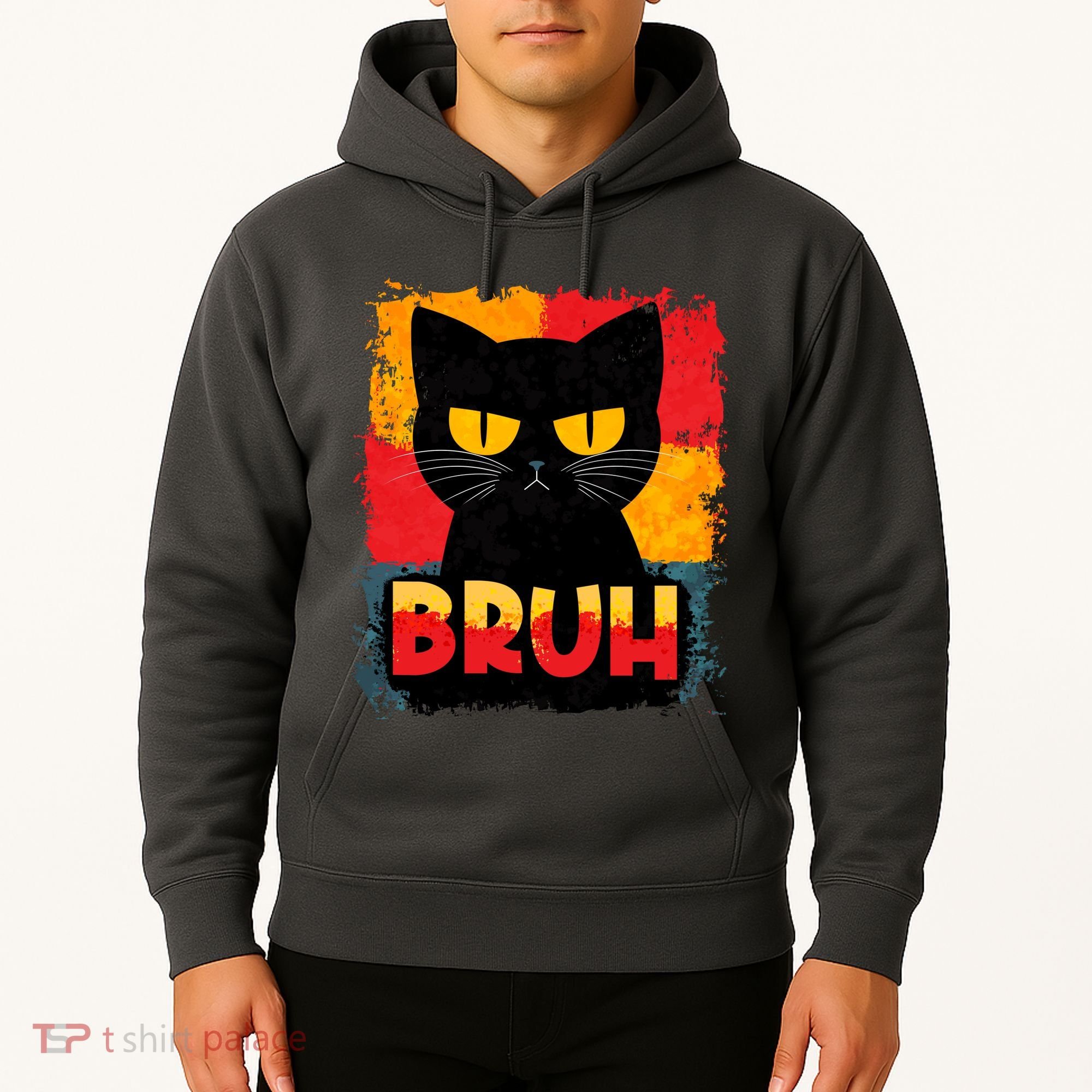 Funny Bruh Grumpy Black Cat Hoodie
