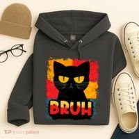 Funny Bruh Grumpy Black Cat Hoodie thumb 4