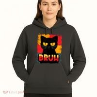 Funny Bruh Grumpy Black Cat Hoodie thumb 5