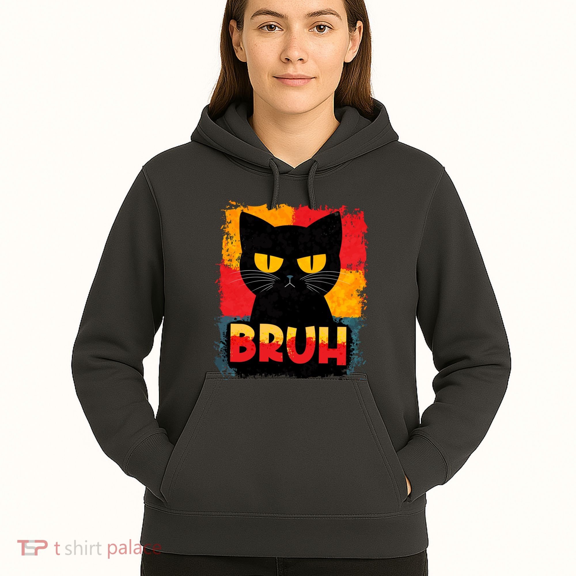 Funny Bruh Grumpy Black Cat Hoodie