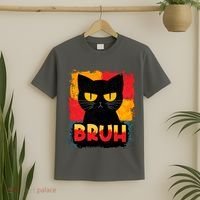 Funny Bruh Grumpy Black Cat T-Shirt thumb 2