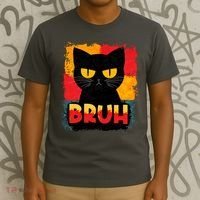 Funny Bruh Grumpy Black Cat T-Shirt thumb 3