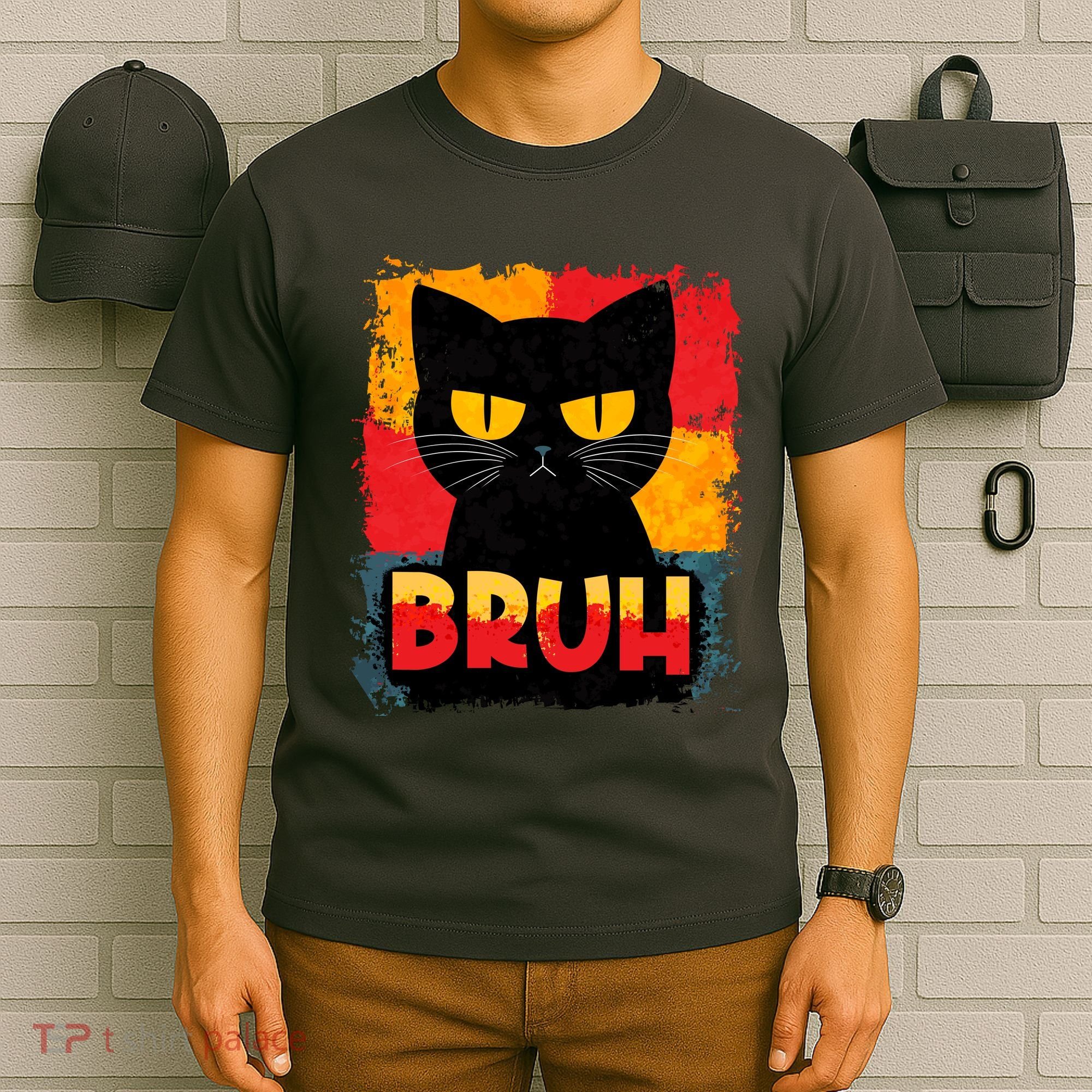 Funny Bruh Grumpy Black Cat T-Shirt