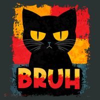 Funny Bruh Grumpy Black Cat Button thumb 1