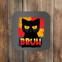 Funny Bruh Grumpy Black Cat Coaster thumb 0