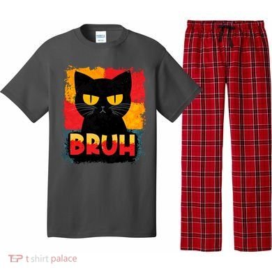 Funny Bruh Grumpy Black Cat Pajama Set
