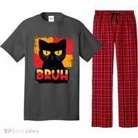 Funny Bruh Grumpy Black Cat Pajama Set thumb 0