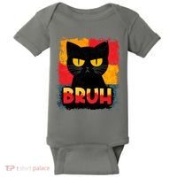 Funny Bruh Grumpy Black Cat Baby Bodysuit thumb 0